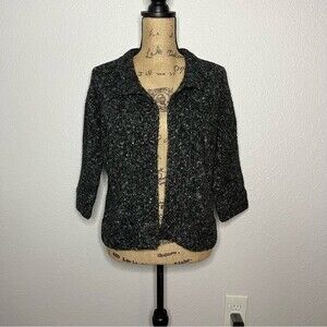Preswick & Moore Womens Grey Open Front 3/4 Sleeve Cardigan Sweater sz S Office